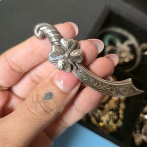 VINTAGE BEAU STERLING SILVER SWORD 4 FOUR CLOVER LEAF BROOCH PIN 925 SINGED
